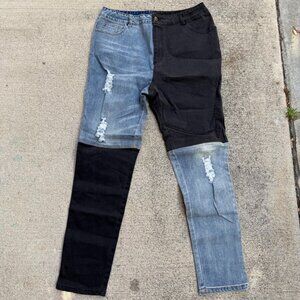 Rehab Lab Jeans Womens Large Distressed Two Tone Patchwork Denim